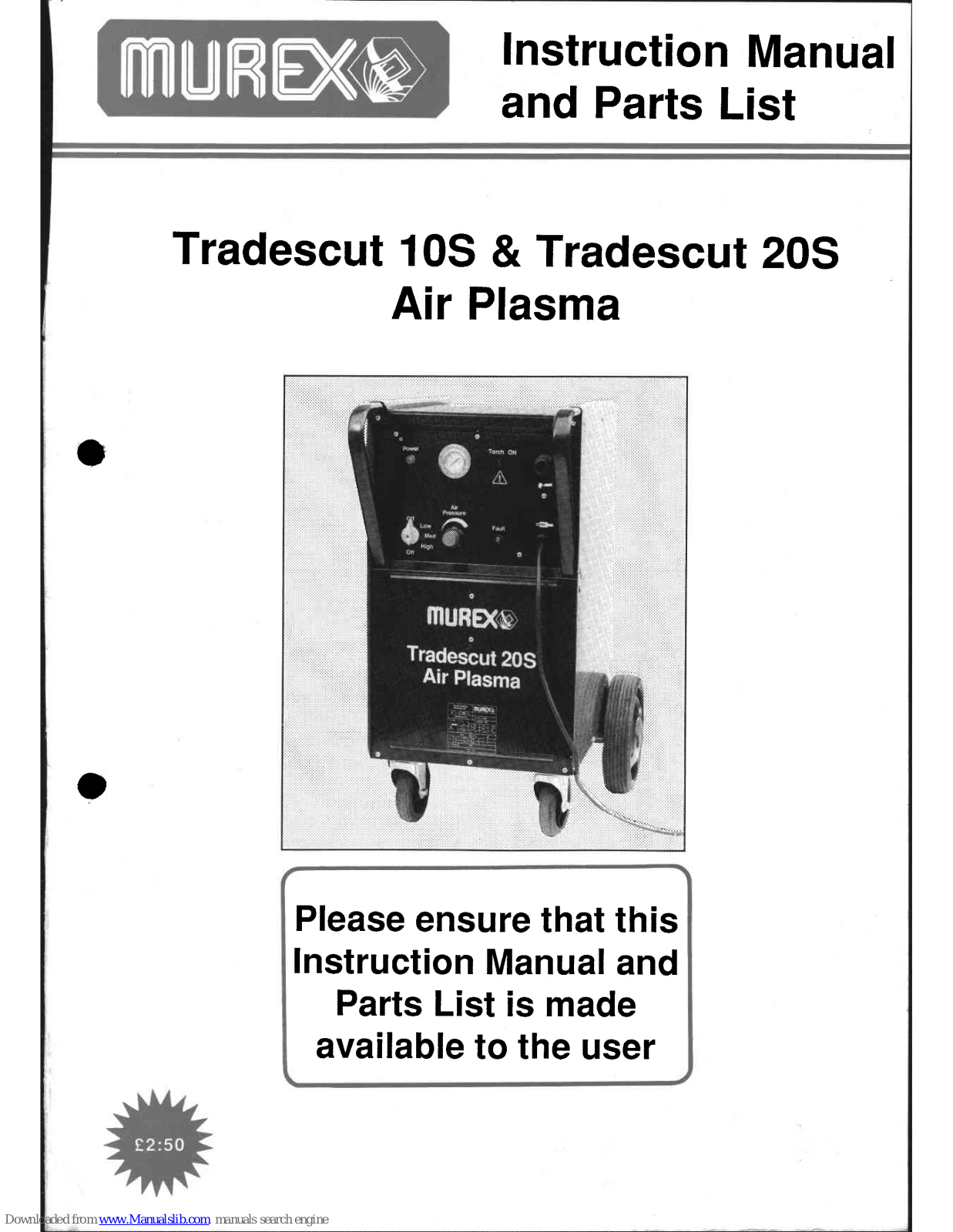 Murex Tradescut 10S, Tradescut 20S Instruction Manual And Parts List