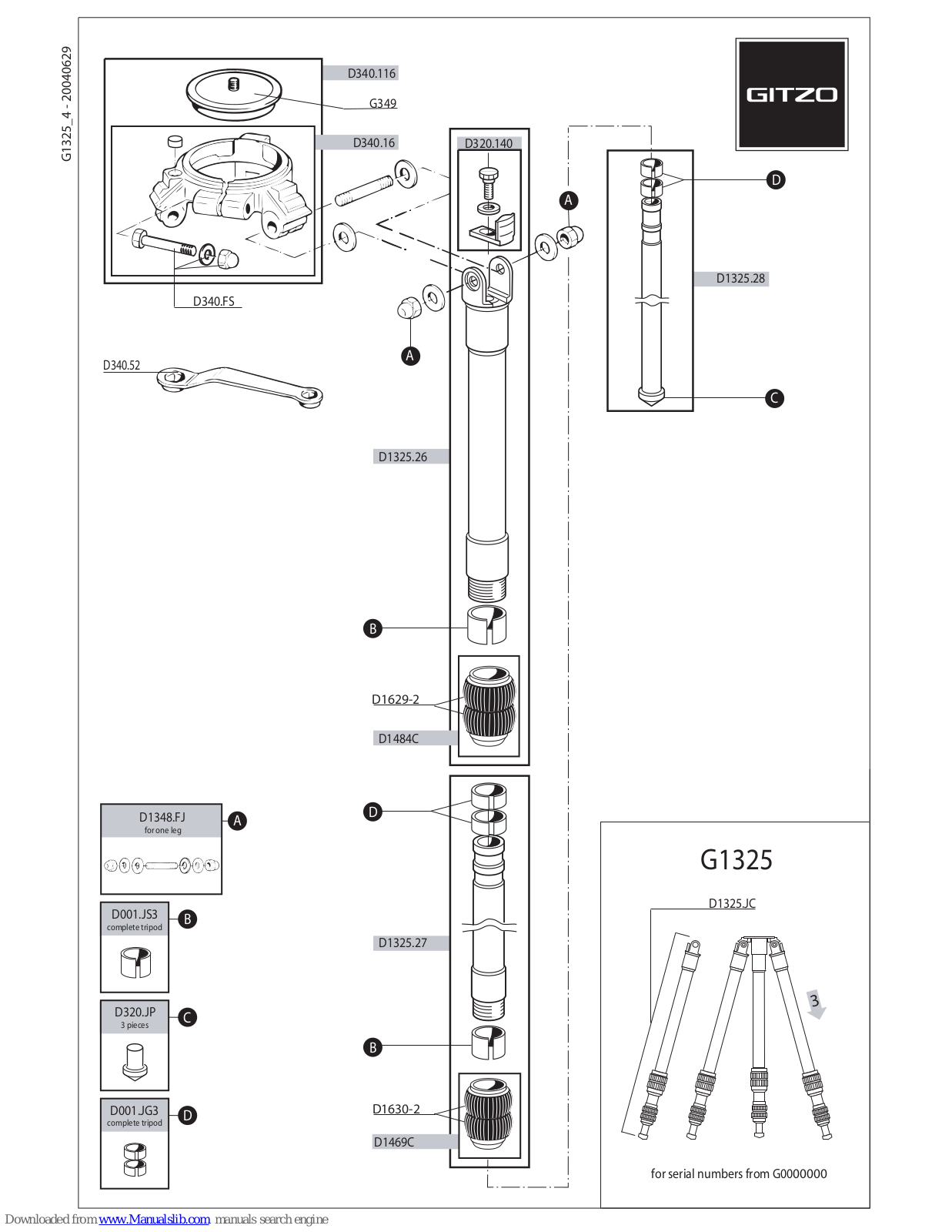 Gitzo Mountaineer Mk2 Series 3 G1325 G1325 G1325, Mk2 3 G1325 G1325 G1325 Parts List