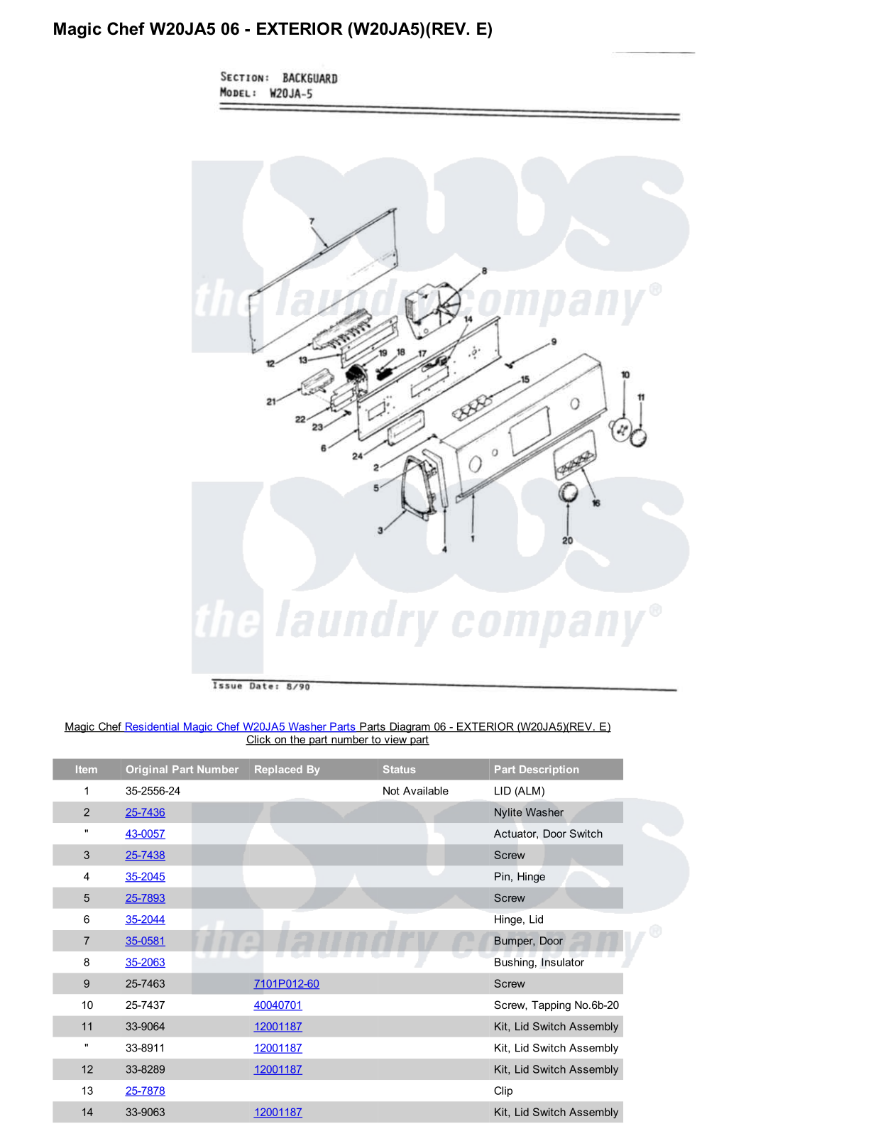 Magic Chef W20JA5 Parts Diagram