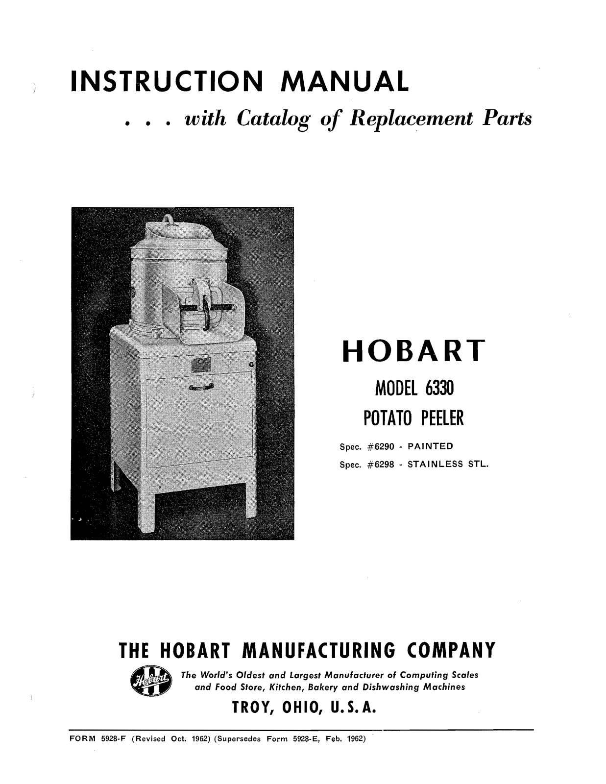 Hobart 6330 Installation Manual