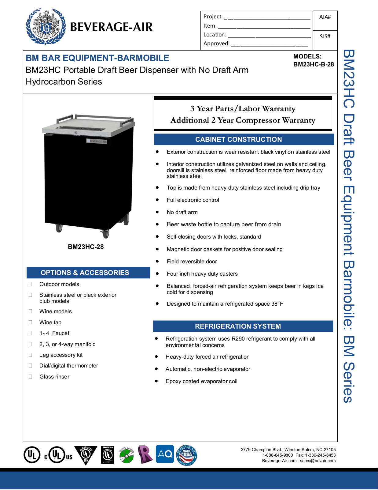 Beverage-Air BM23HCB28 Specifications