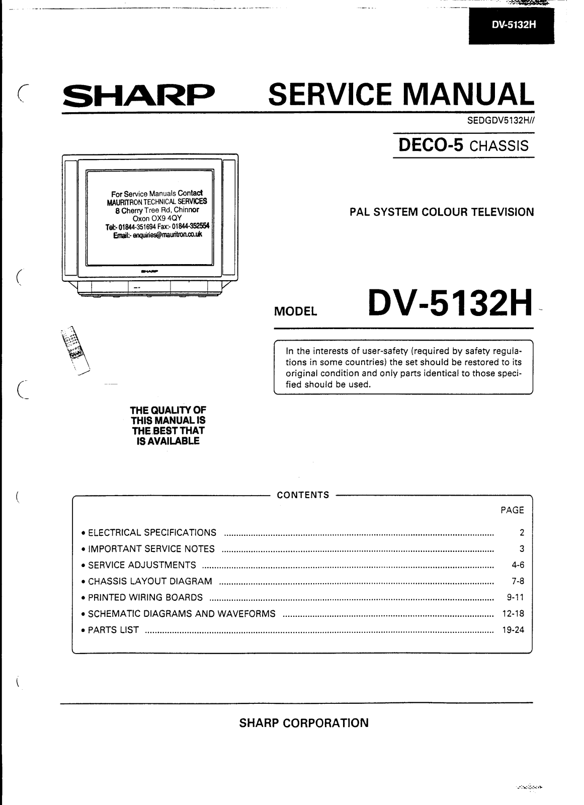 SHARP DV-5132H Service Manual