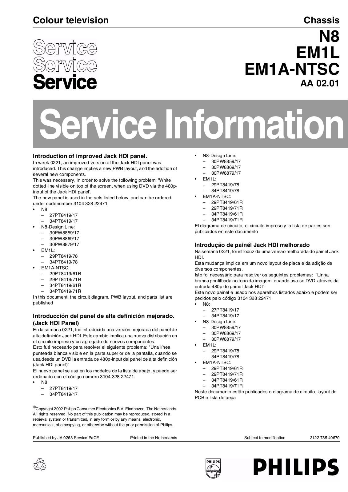 Philips EM1A-NTSC Service Manual
