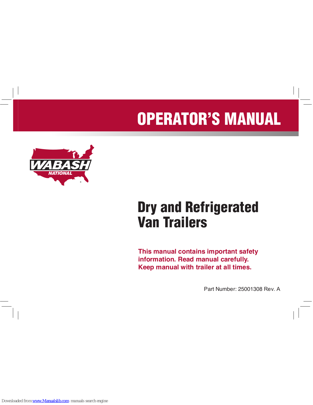 Wabash National Dry and Refrigerated Van Trailers Operator's Manual