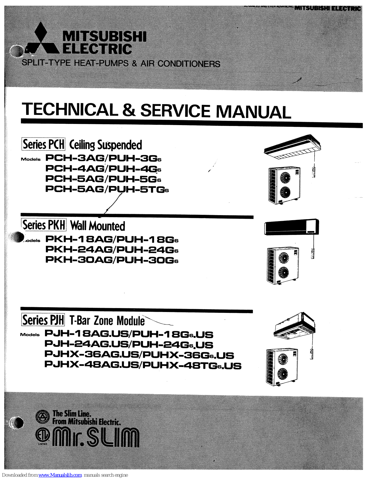 Mitsubishi PJH-18AG.US, PJH-24AG.US, PJHX-36AG.US, PJHX-48AG.US, PCH-3AG Technical & Service Manual