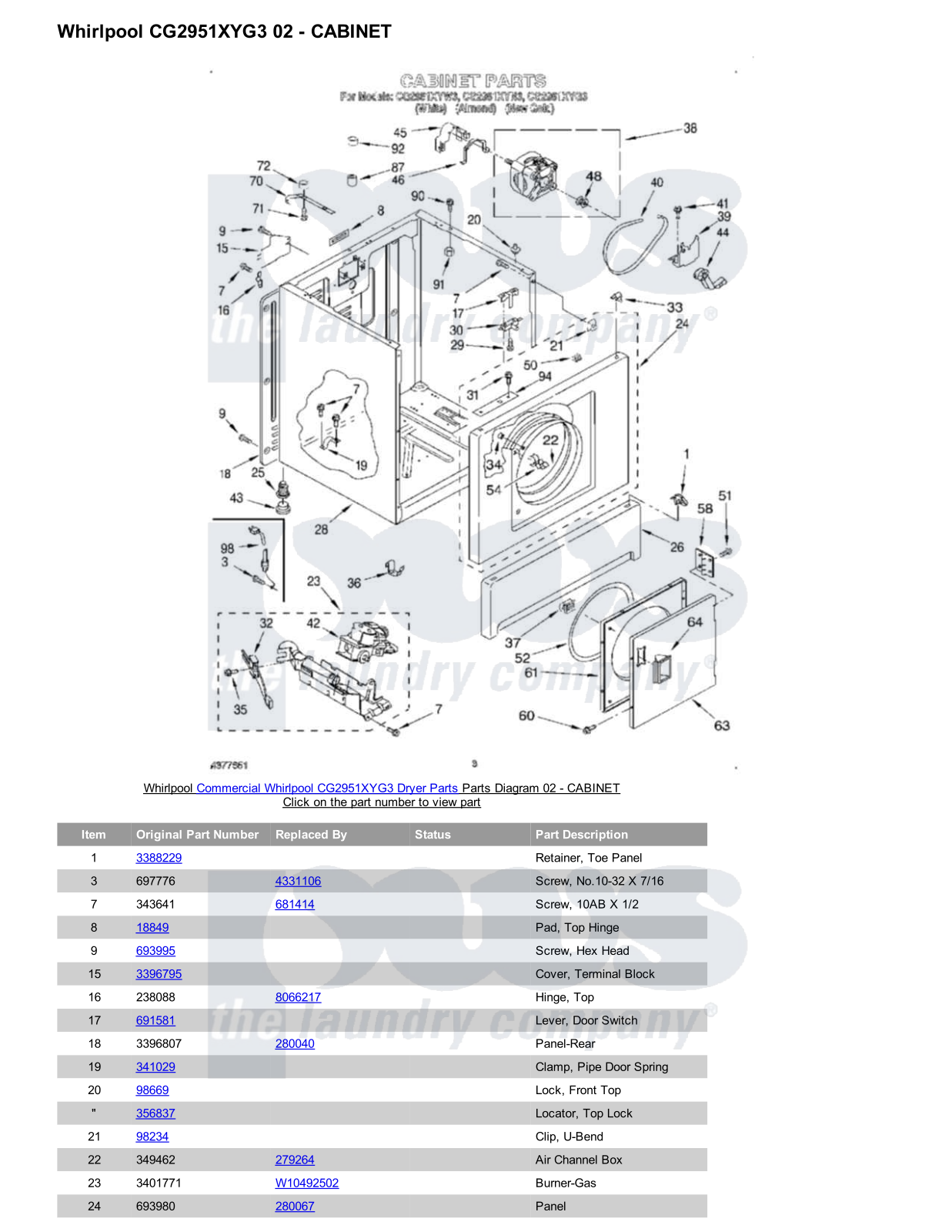 Whirlpool CG2951XYG3 Parts Diagram