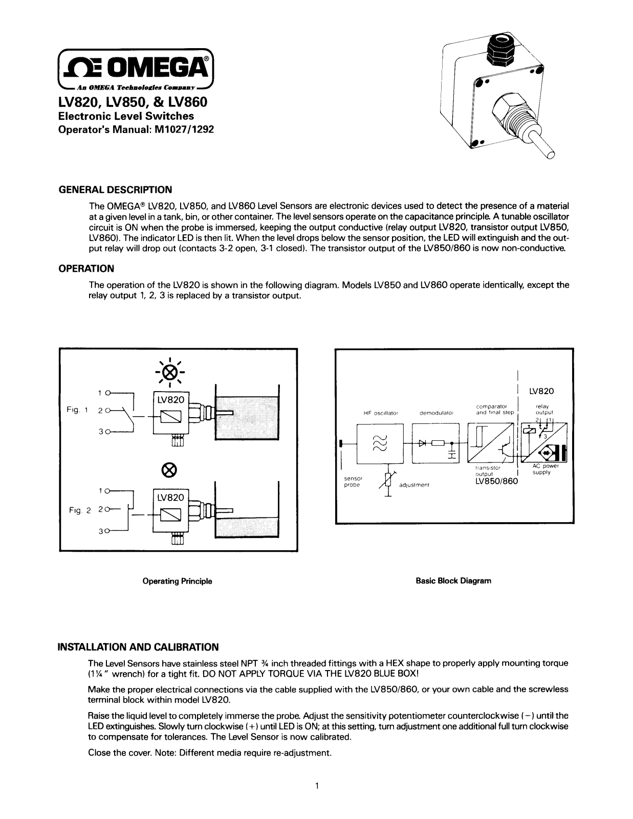 Omega Products LV850 Installation  Manual