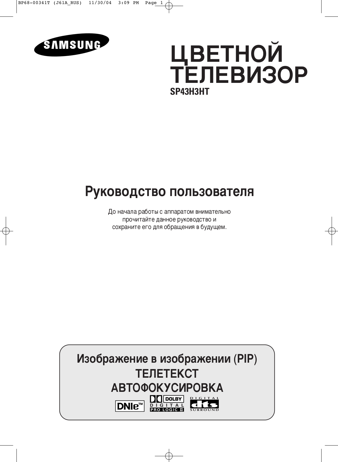 Samsung SP-43H3HTR User Manual