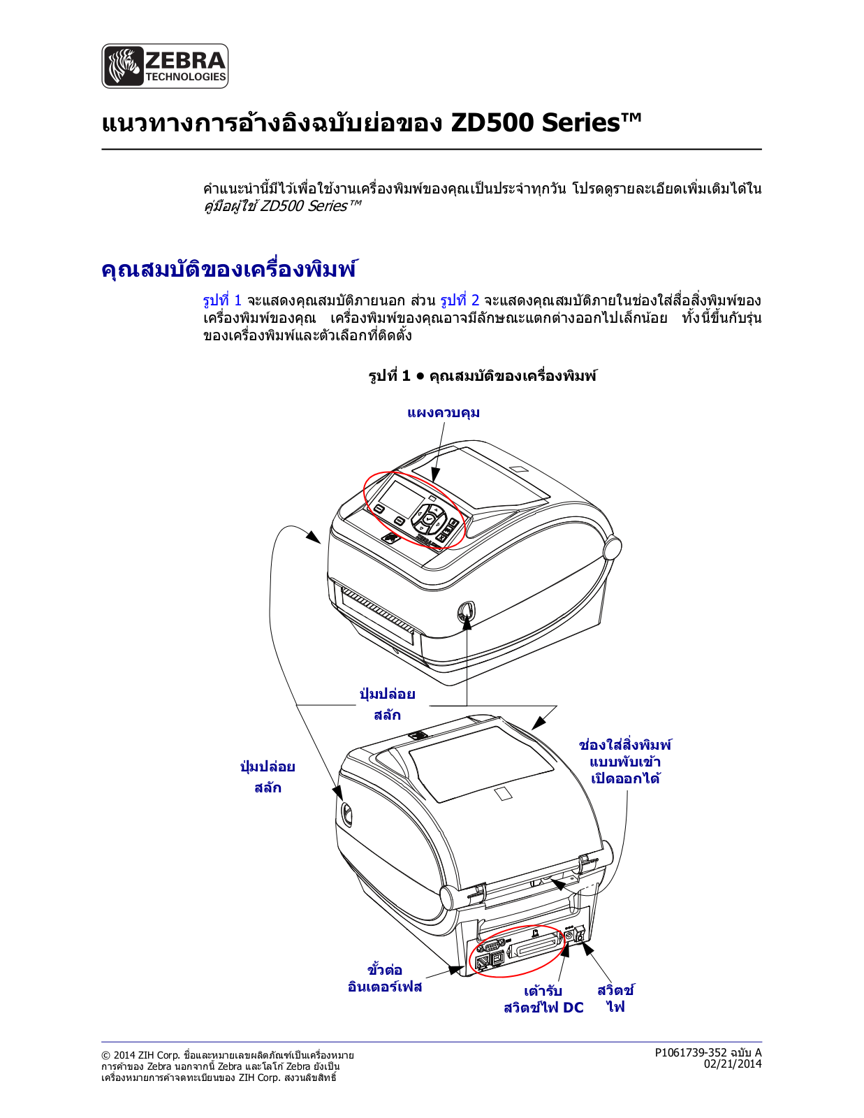 Zebra ZD500 แนวทางการอ้างอิงฉบบั ย่อของ ZD500 Series (th)