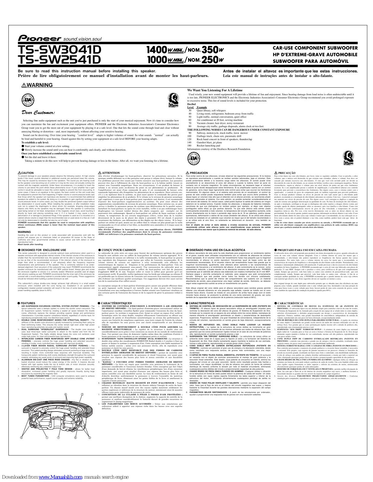 Pioneer TS-SW2541D - Car Subwoofer Driver Instruction Manual