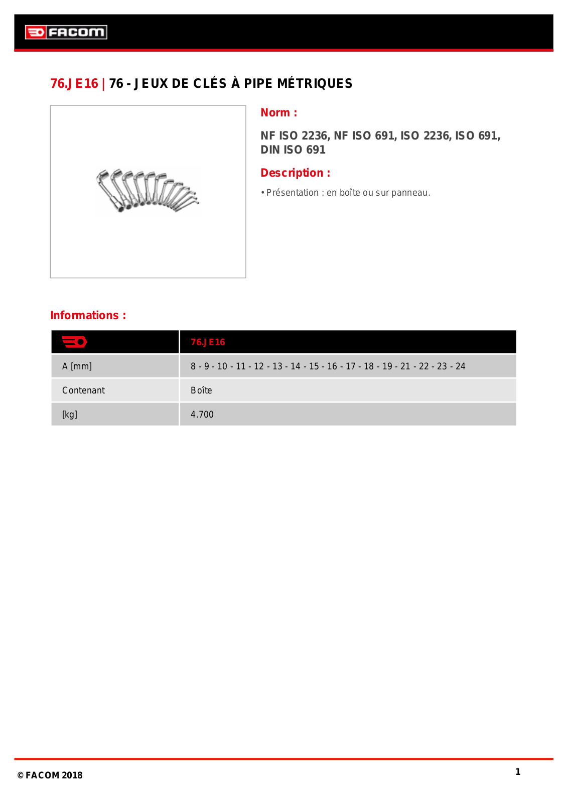 Facom 76.JE16 Specification - ManualMachine.com