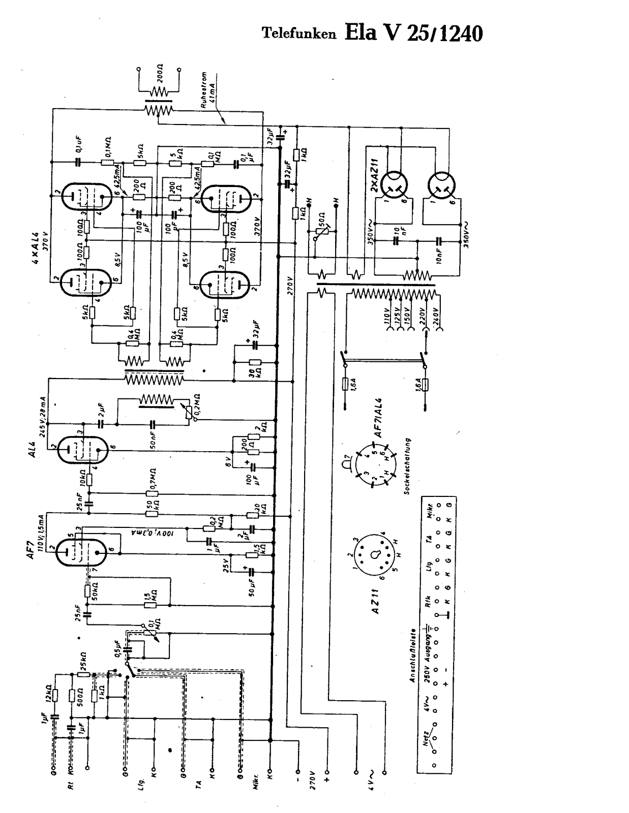 Telefunken Ela V25 1240 Cirquit Diagram