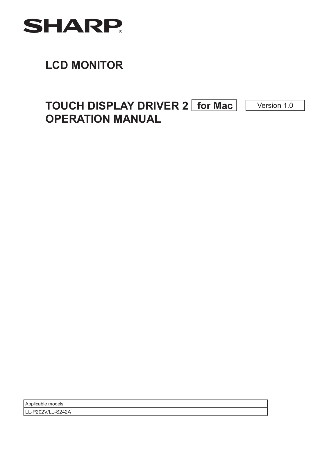 Sharp LCD MONITOR,LL-P202V,LL-S242A Operation Manual