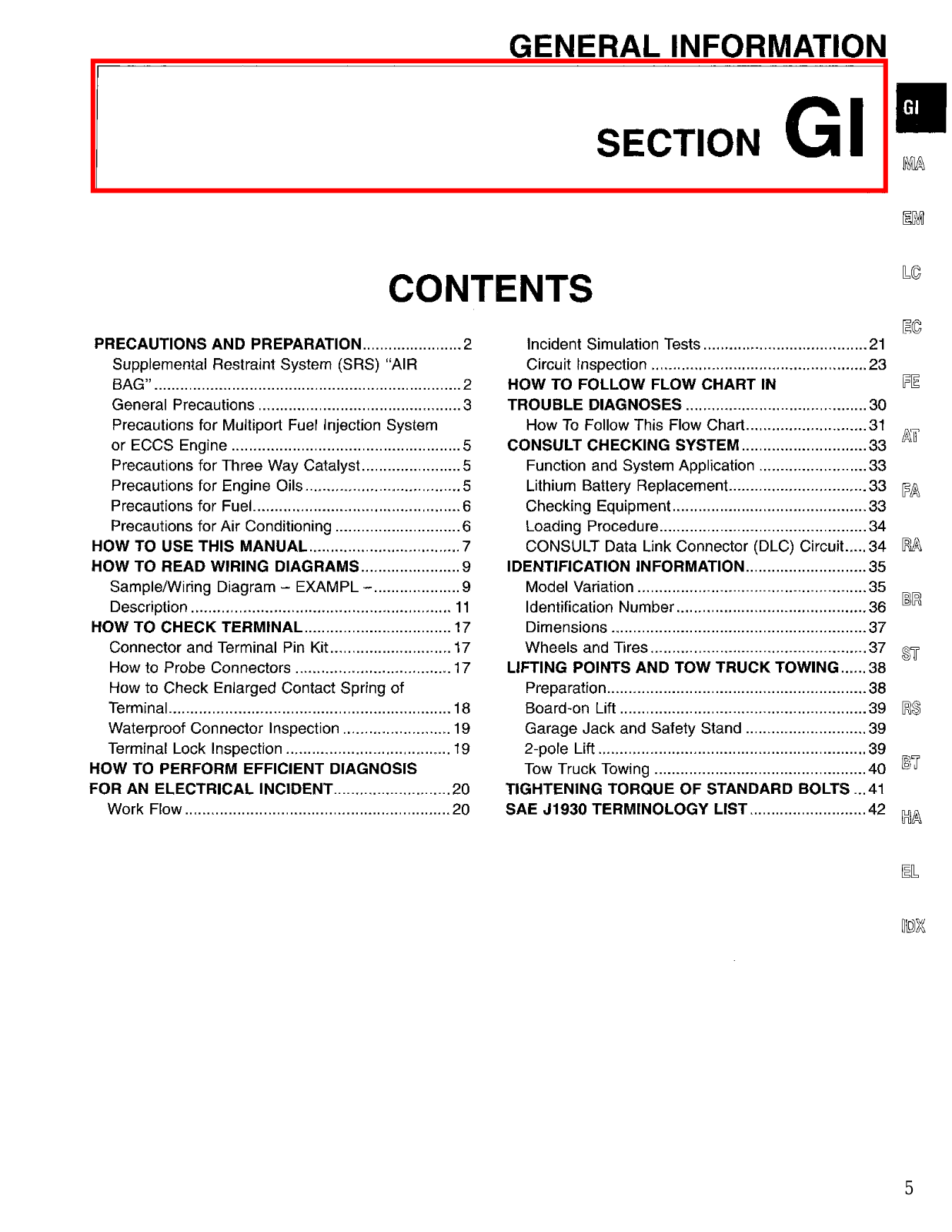 Nissan Quest General Information  GI 1998 Owner's Manual