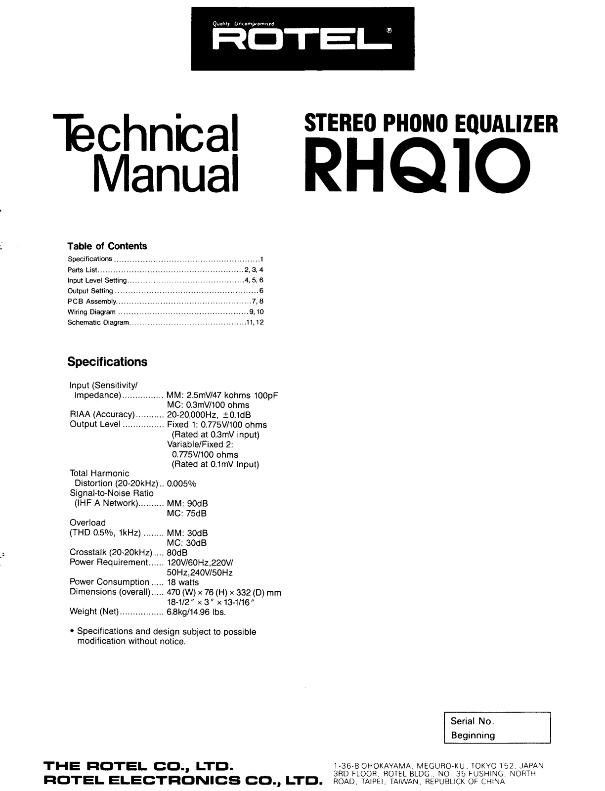 Rotel RHQ-10 Service manual