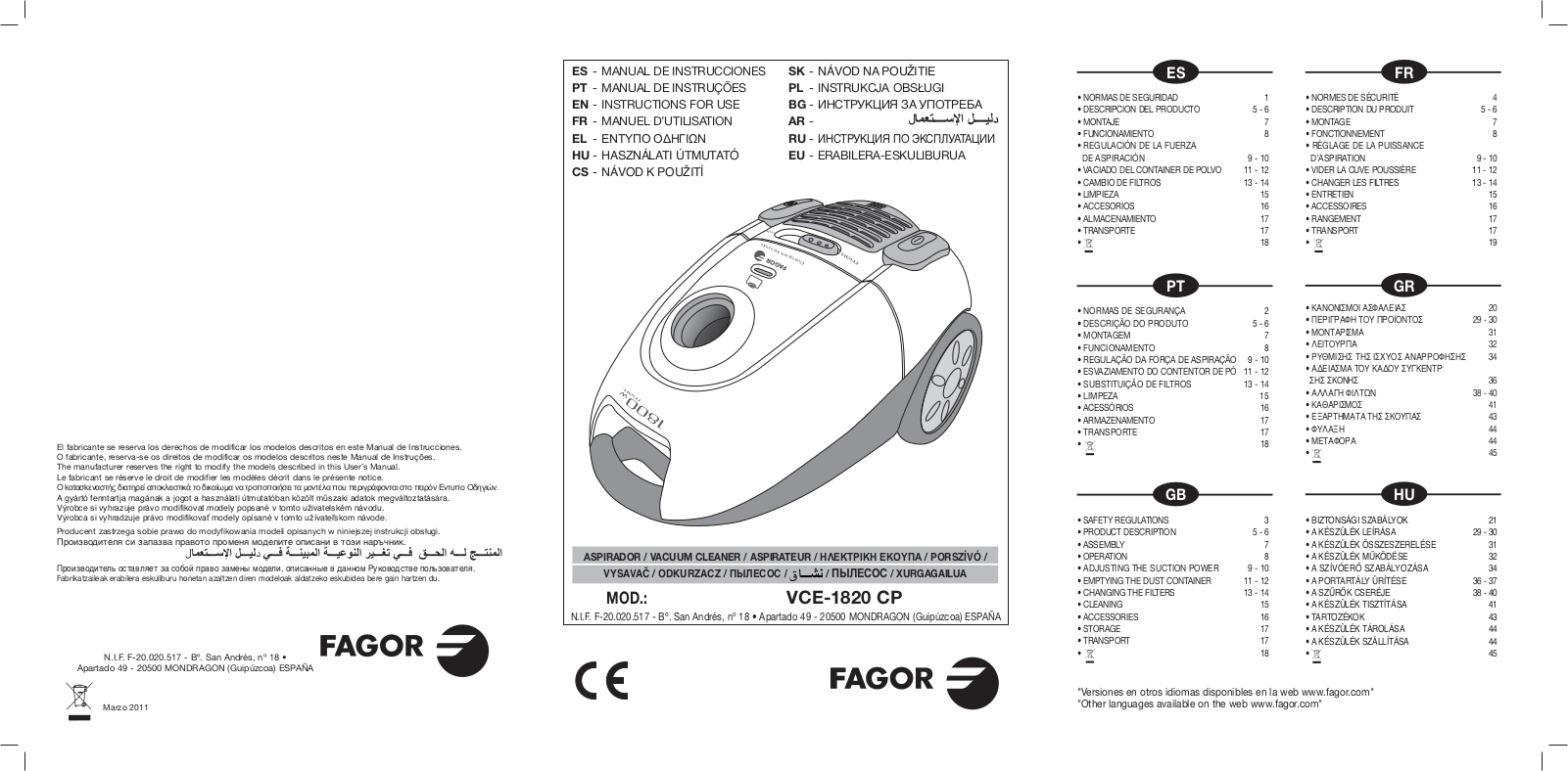 Fagor VCE-1820CP User Manual