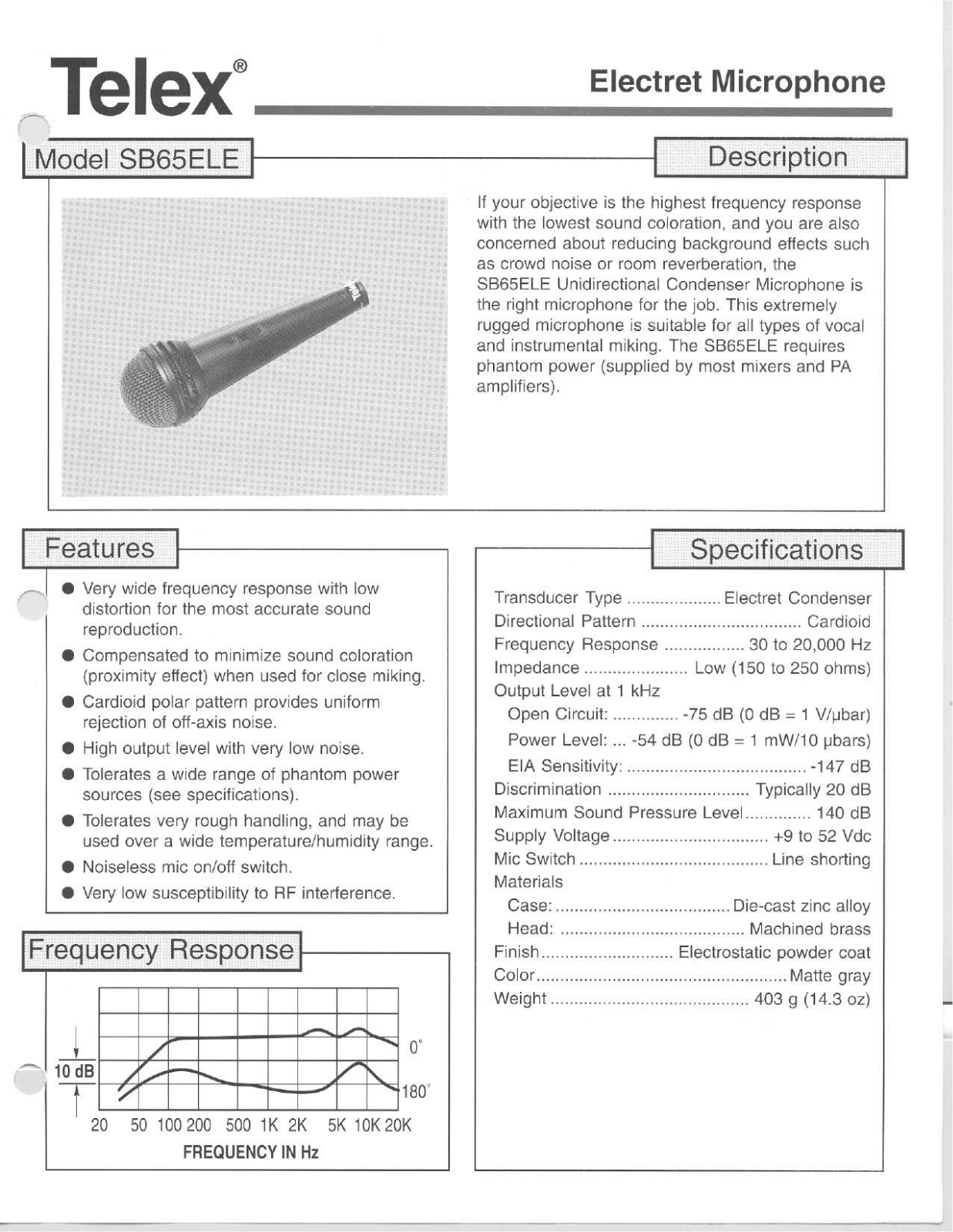 Telex SB65ELE User Manual