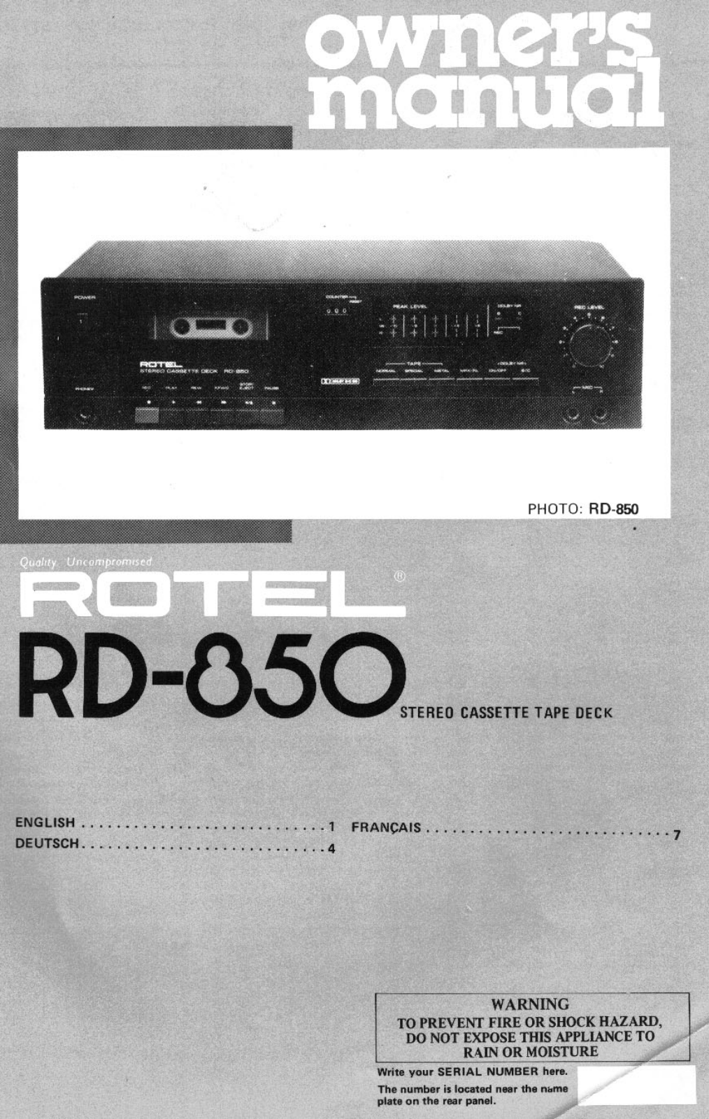 Rotel RD-850 User Manual