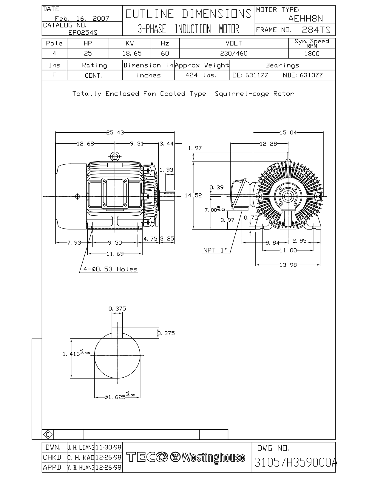 Teco EP0254S Reference Drawing