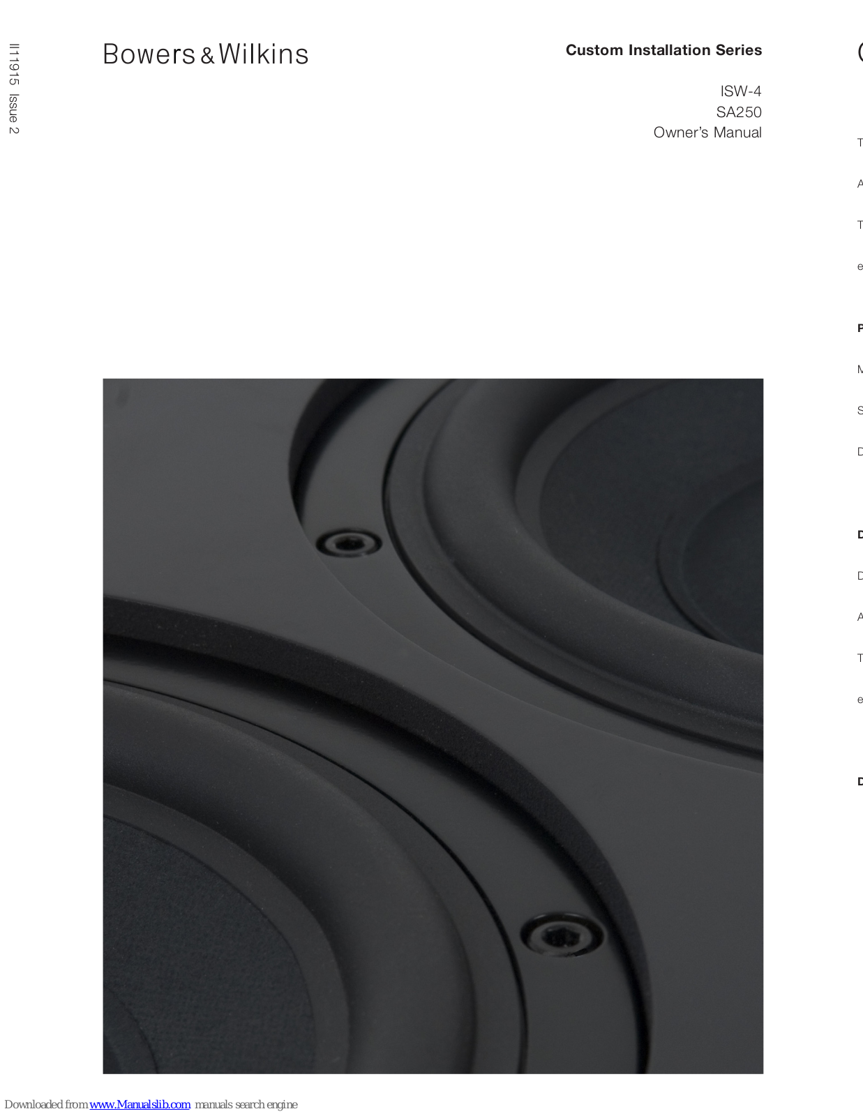 Bowers & Wilkins ISW-4, SA250 Owner's Manual