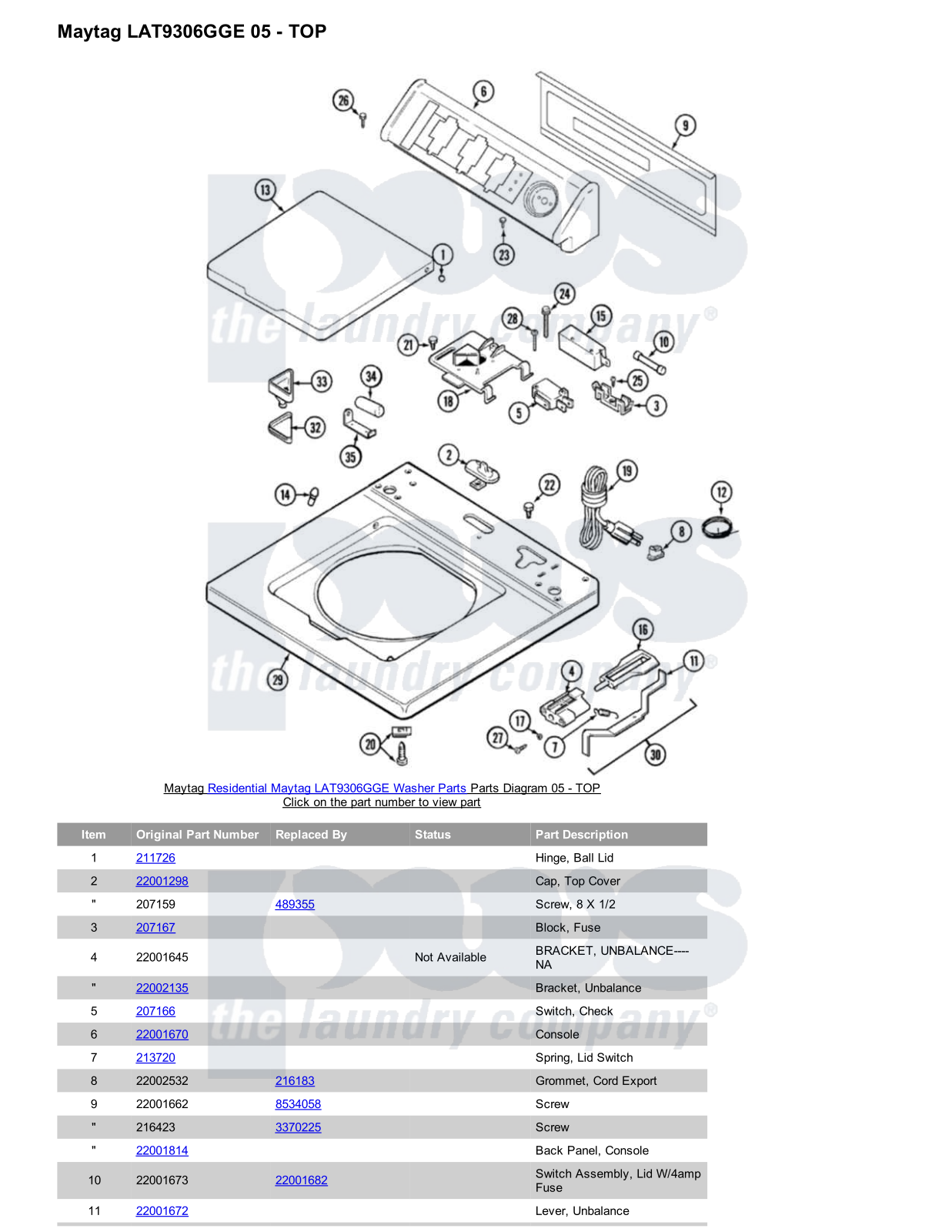 Maytag LAT9306GGE Parts Diagram