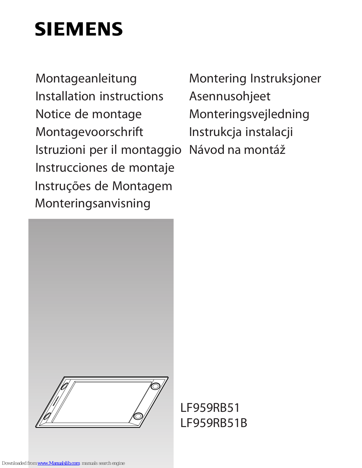 Siemens LF959RB51, LF959RB51B, LF959RB50B, LF959RB50 Installation Instructions Manual