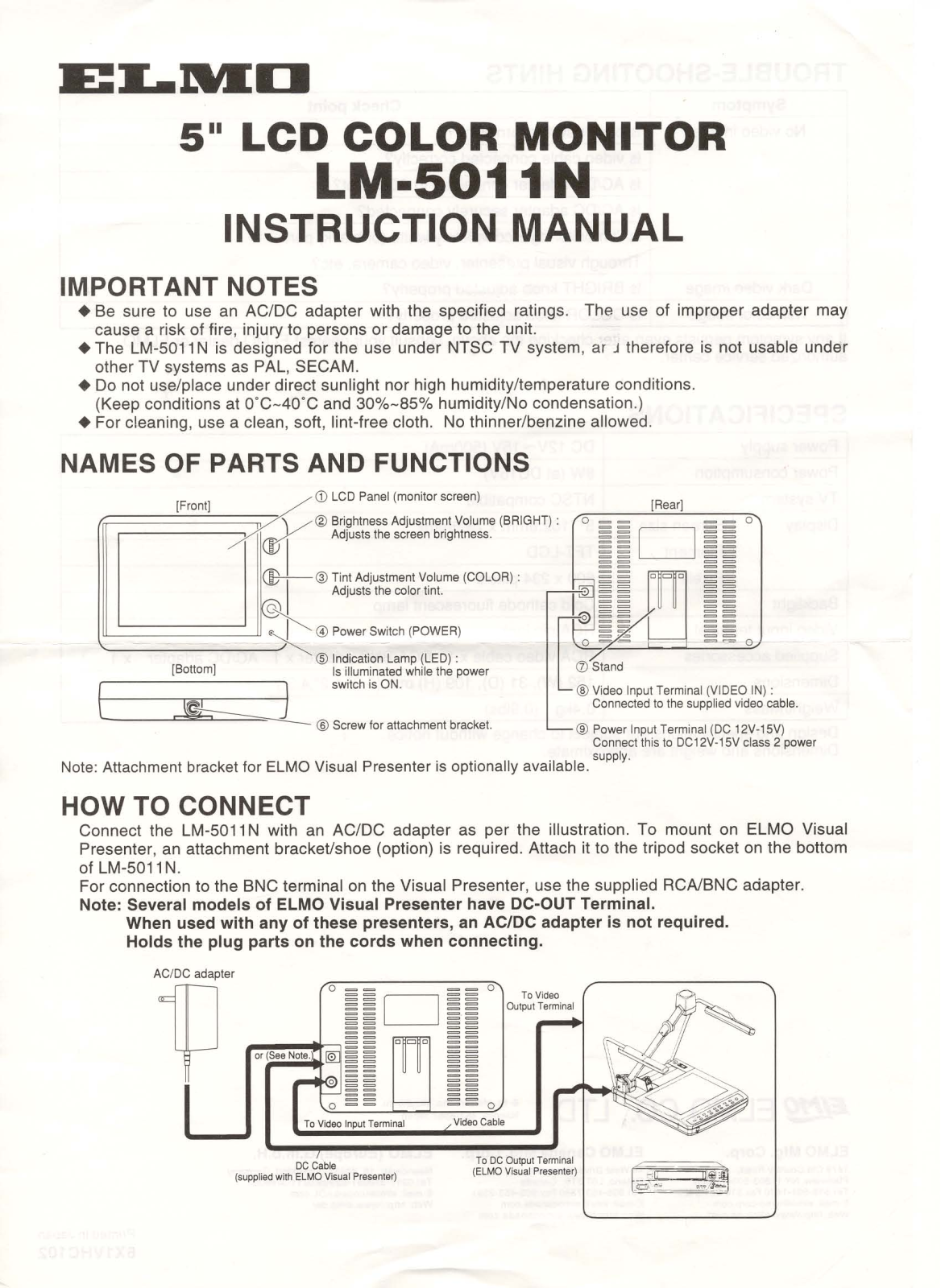 ELMO LM-5011N User's Manual