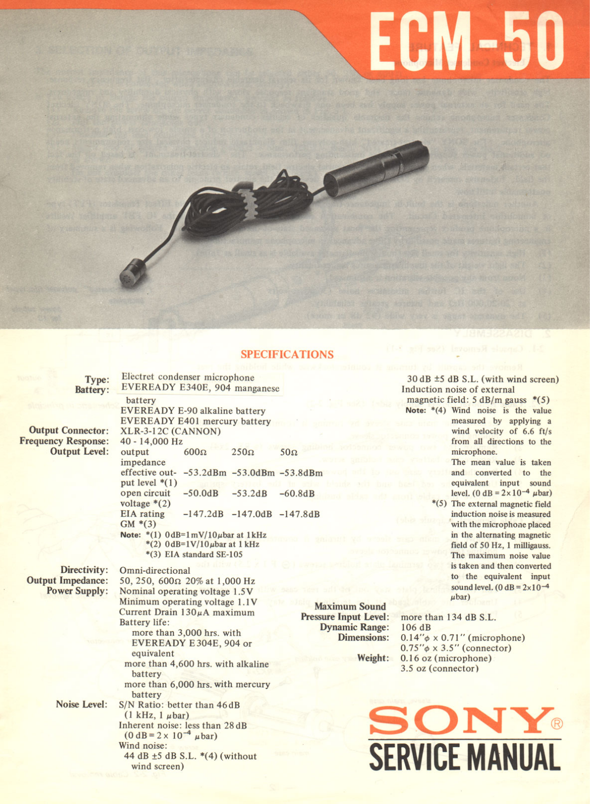 Sony ECM-50 Service manual