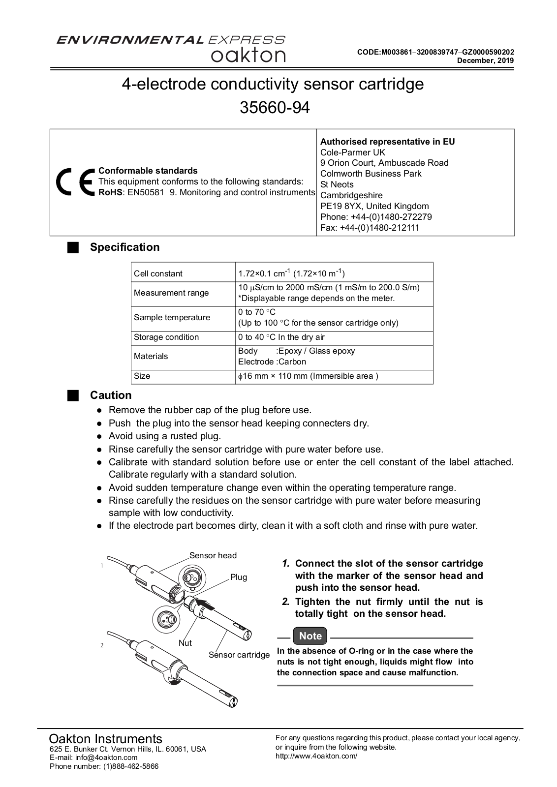 Oakton 35660-94 Instruction Manual