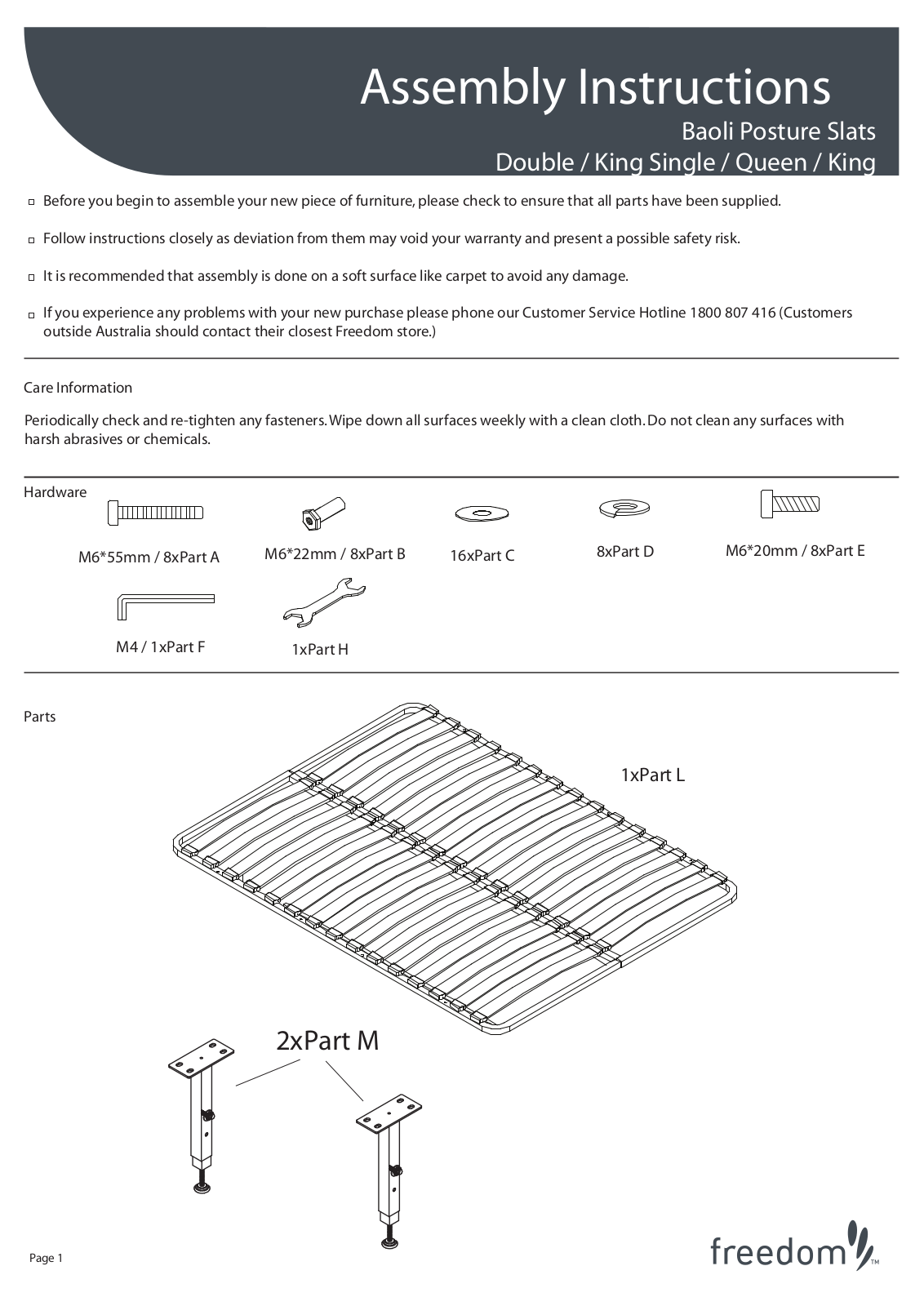 Freedom Posture Slats Assembly Instruction - ManualMachine.com