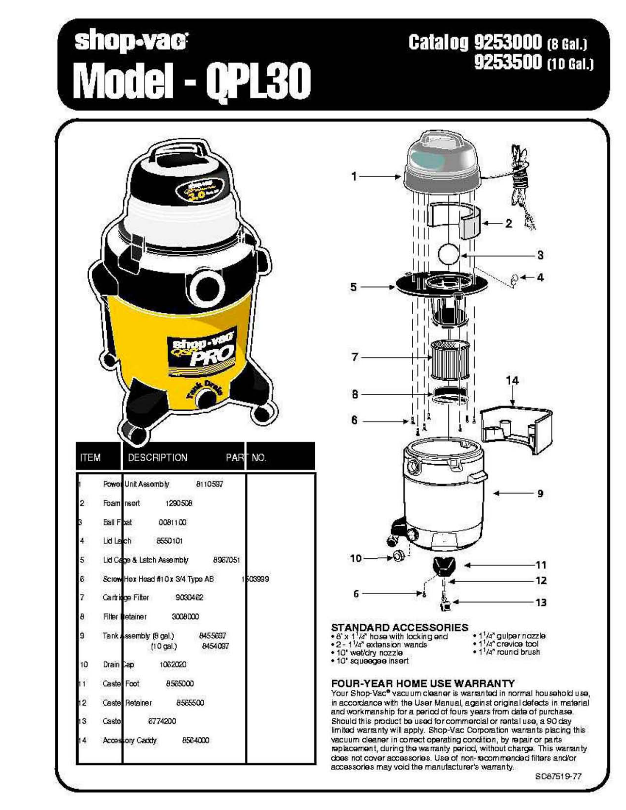 Shop Vac Qpl30 Owner's Manual