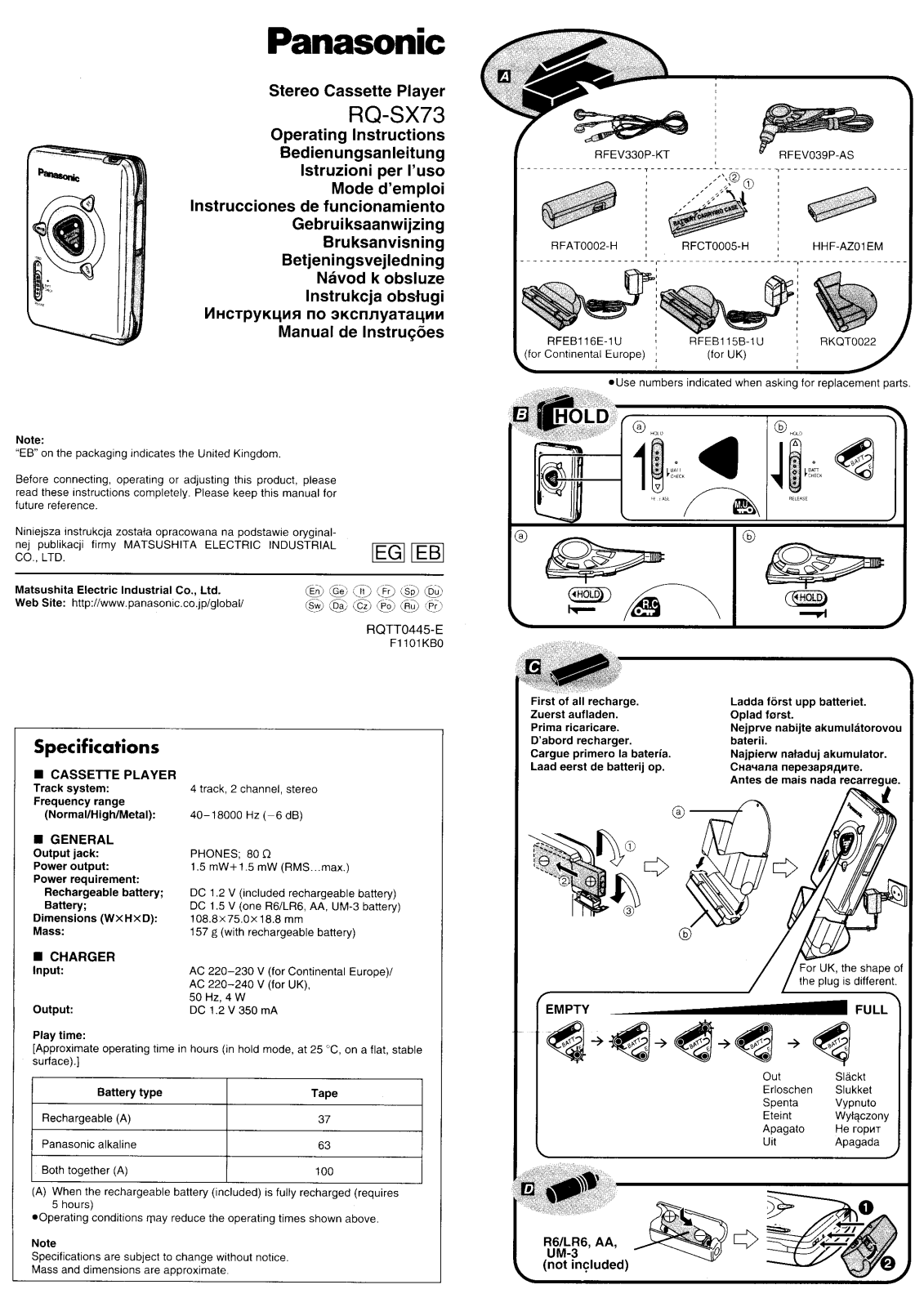 Panasonic RQ-SX73 Operating Instruction