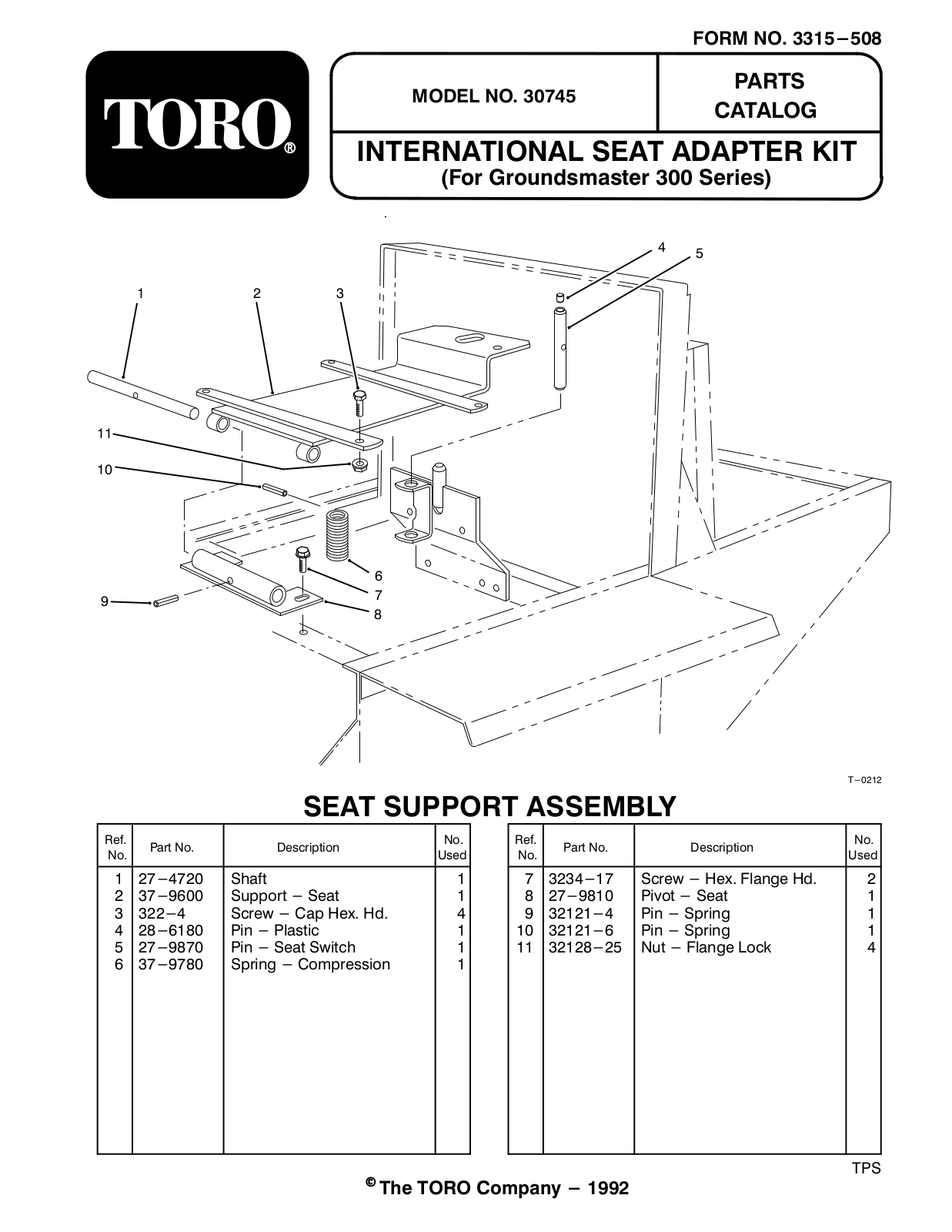 Toro 30745 Parts Catalogue