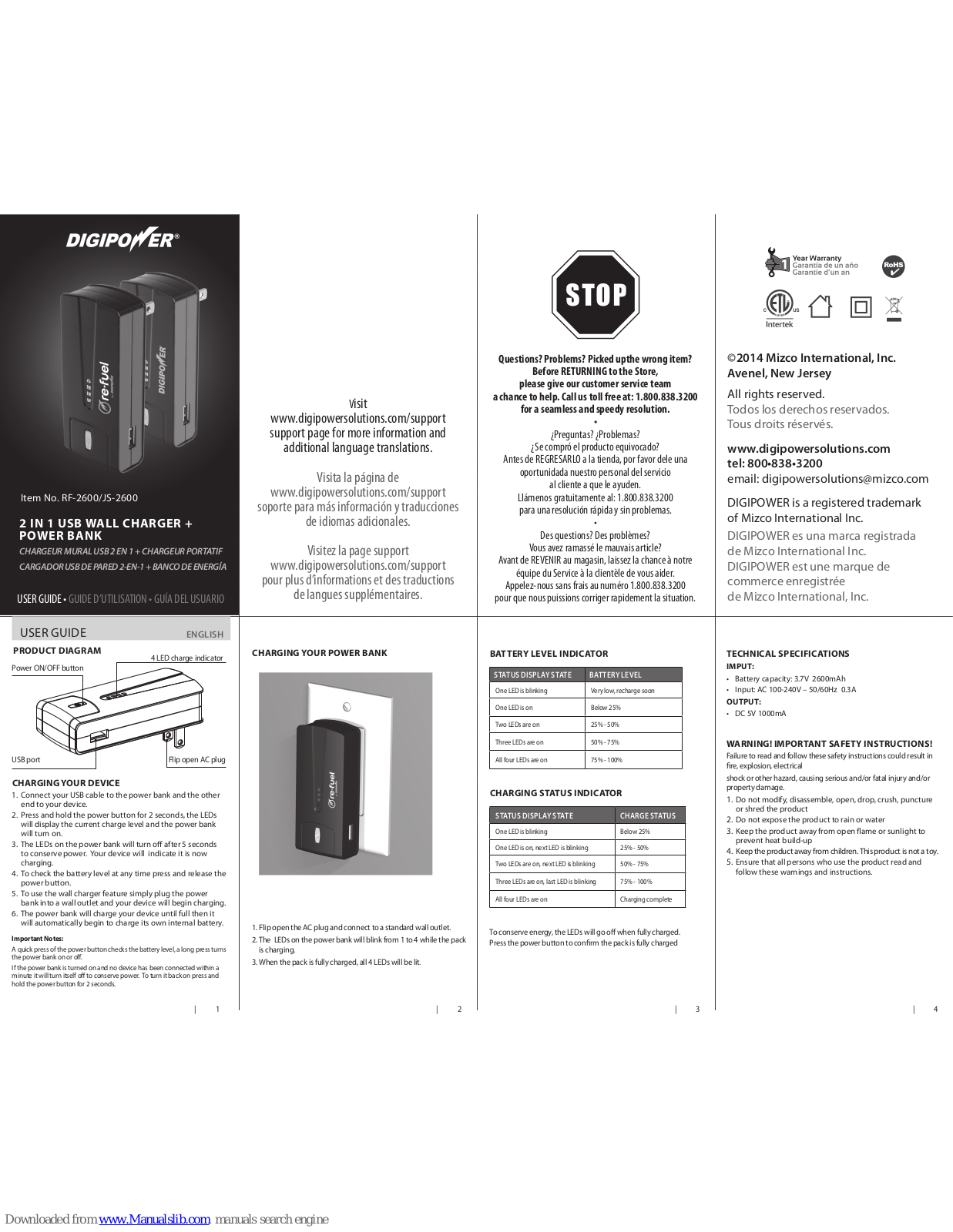 DigiPower RF-2600, JS-2600 User Manual