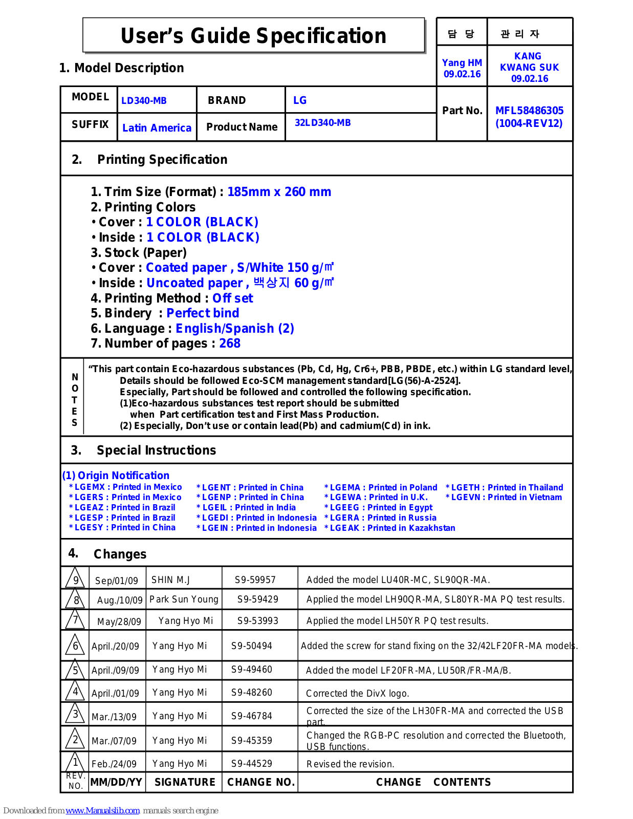 LG 26LH20R, 42LH20R, 42LH70YR, 47LH70YR, 32LD340 Owner's Manual