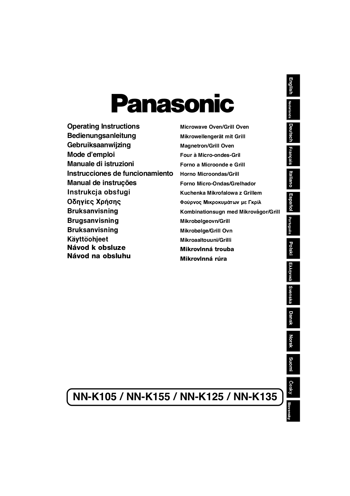 Panasonic NN-K125MB, NN-K105WB, NN-K135MB, NN-K155WB Operating Instructions