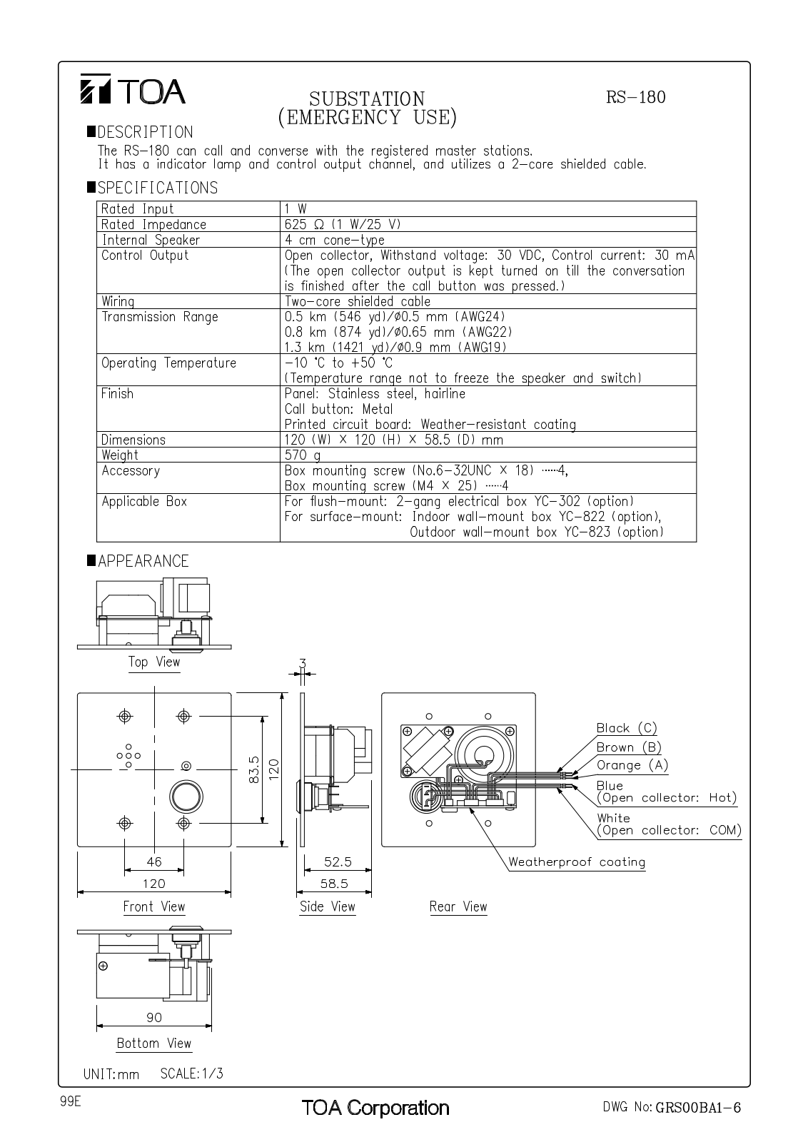 TOA RS-180 User Manual