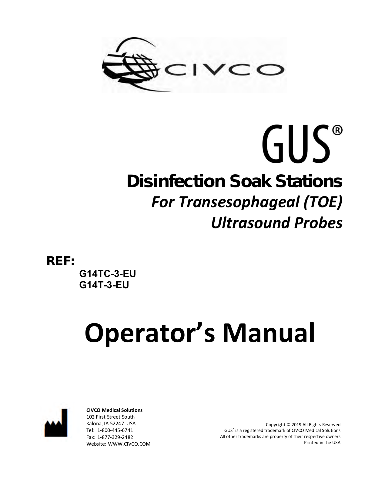 Civco GUS G14T-3-EU, GUS G14TC-3-EU Operator's Manual