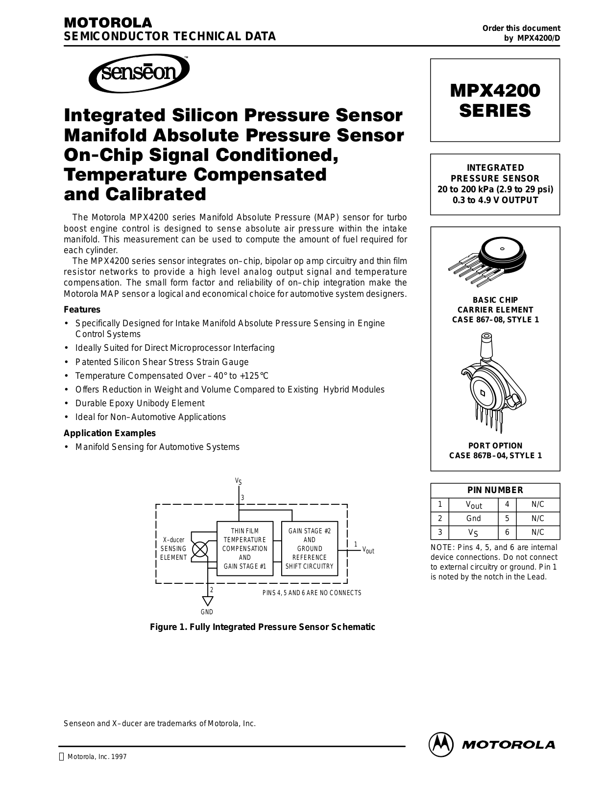 Motorola MPX4200AS, MPX4200A, MPX4200ASX, MPX4200AP Datasheet