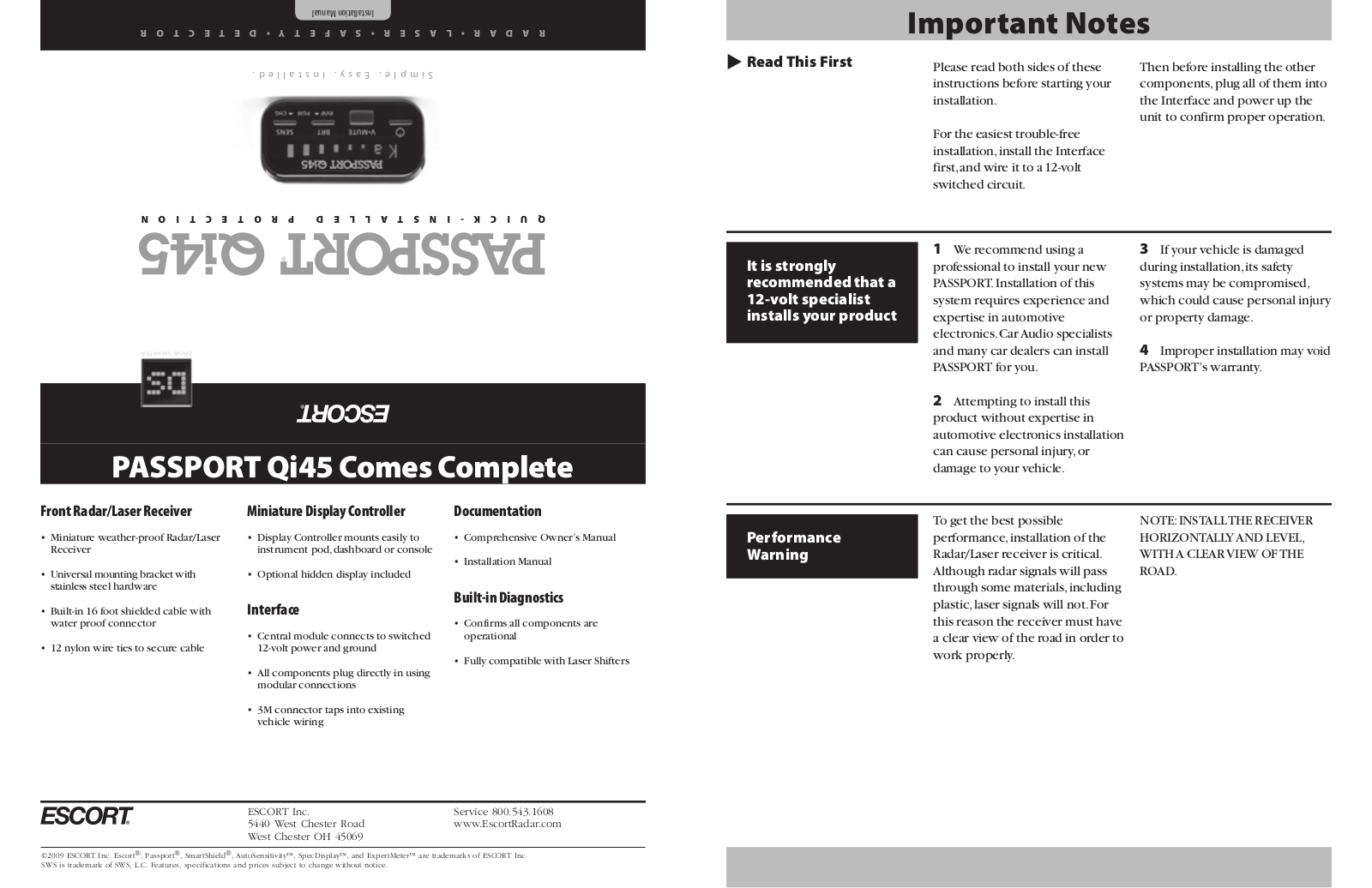 Escort Passport Qi45 Quick Start Manual