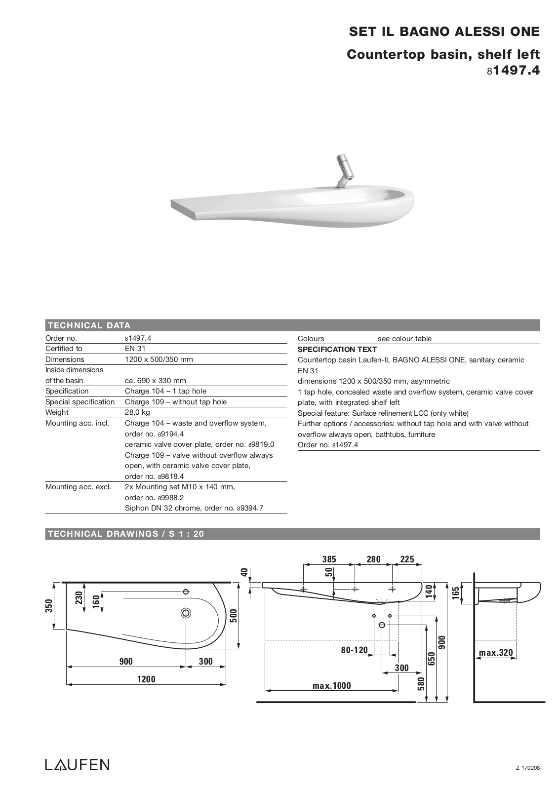 Laufen 8.1497.4 Datasheet