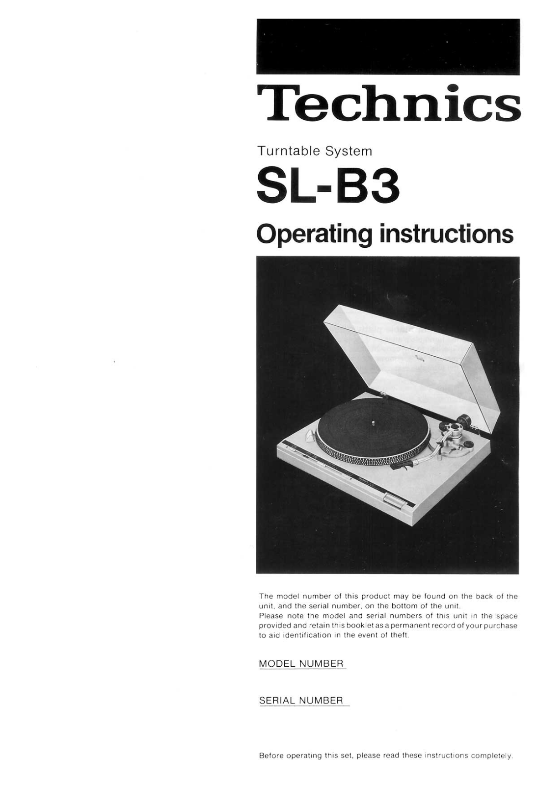 Technics SL-B-3 Owners Manual