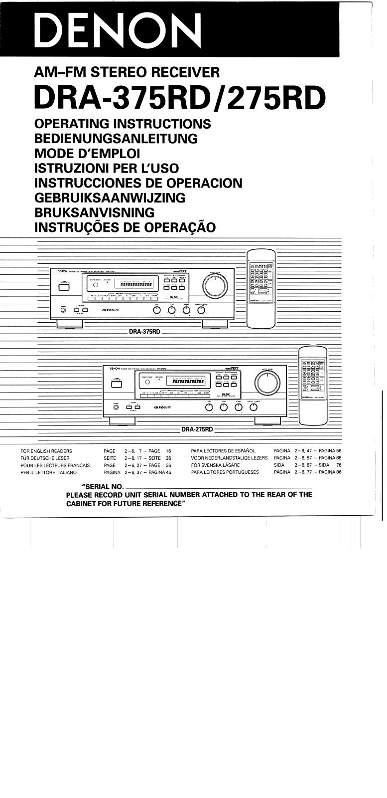 Denon DRA-375RD, DRA-275RD OPERATING INSTRUCTIONS