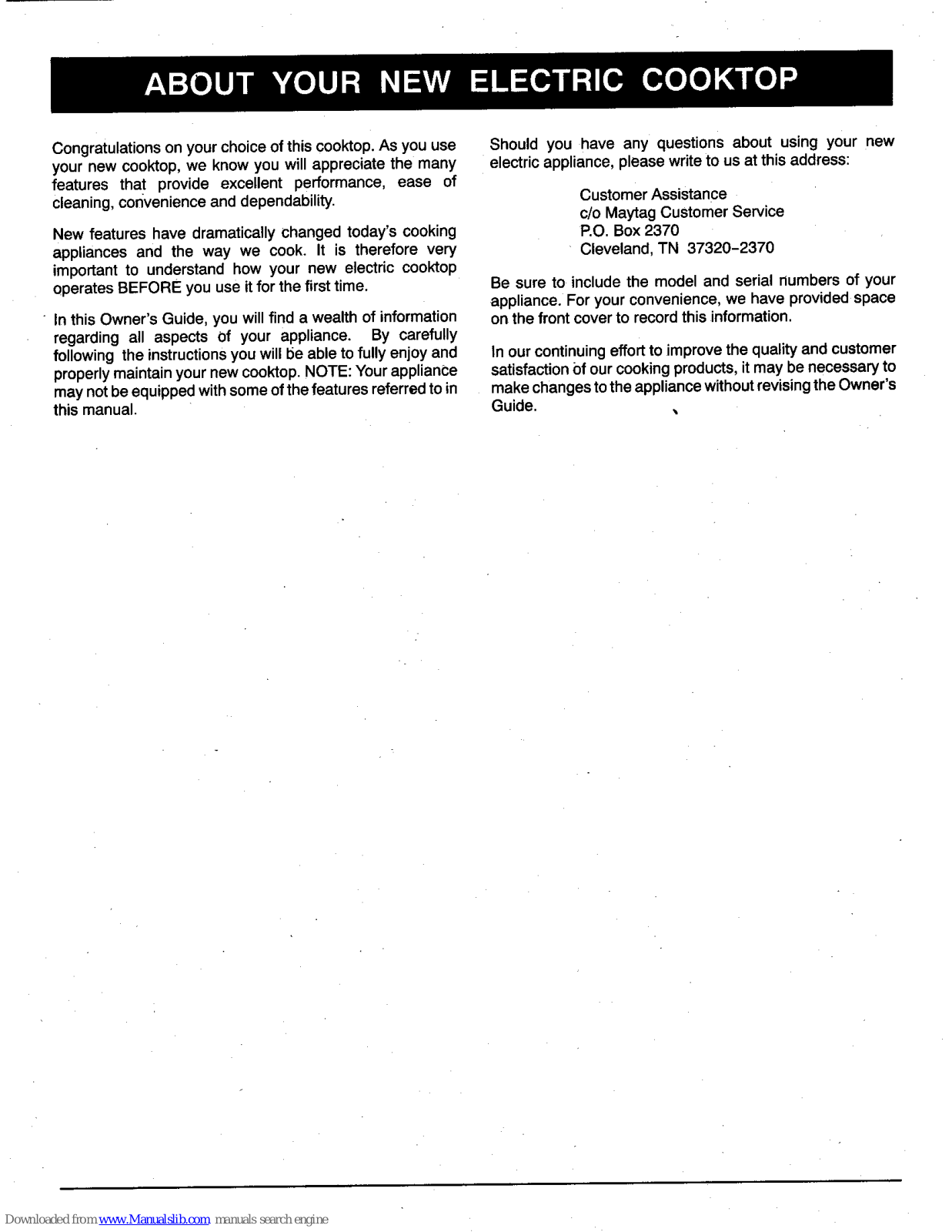 Maytag Electric Cooktop User Manual - ManualMachine.com