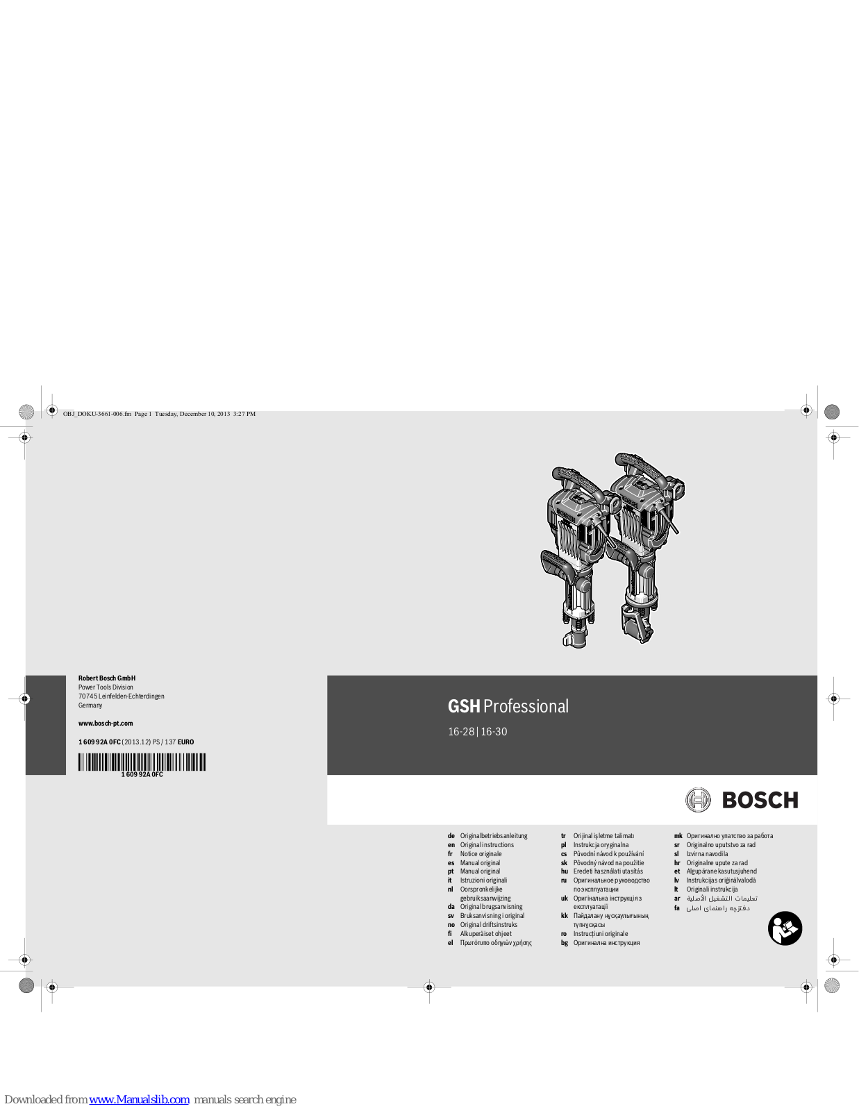 Bosch GSH Professional 16-30, GSH Professional 16-28 Original Instructions Manual
