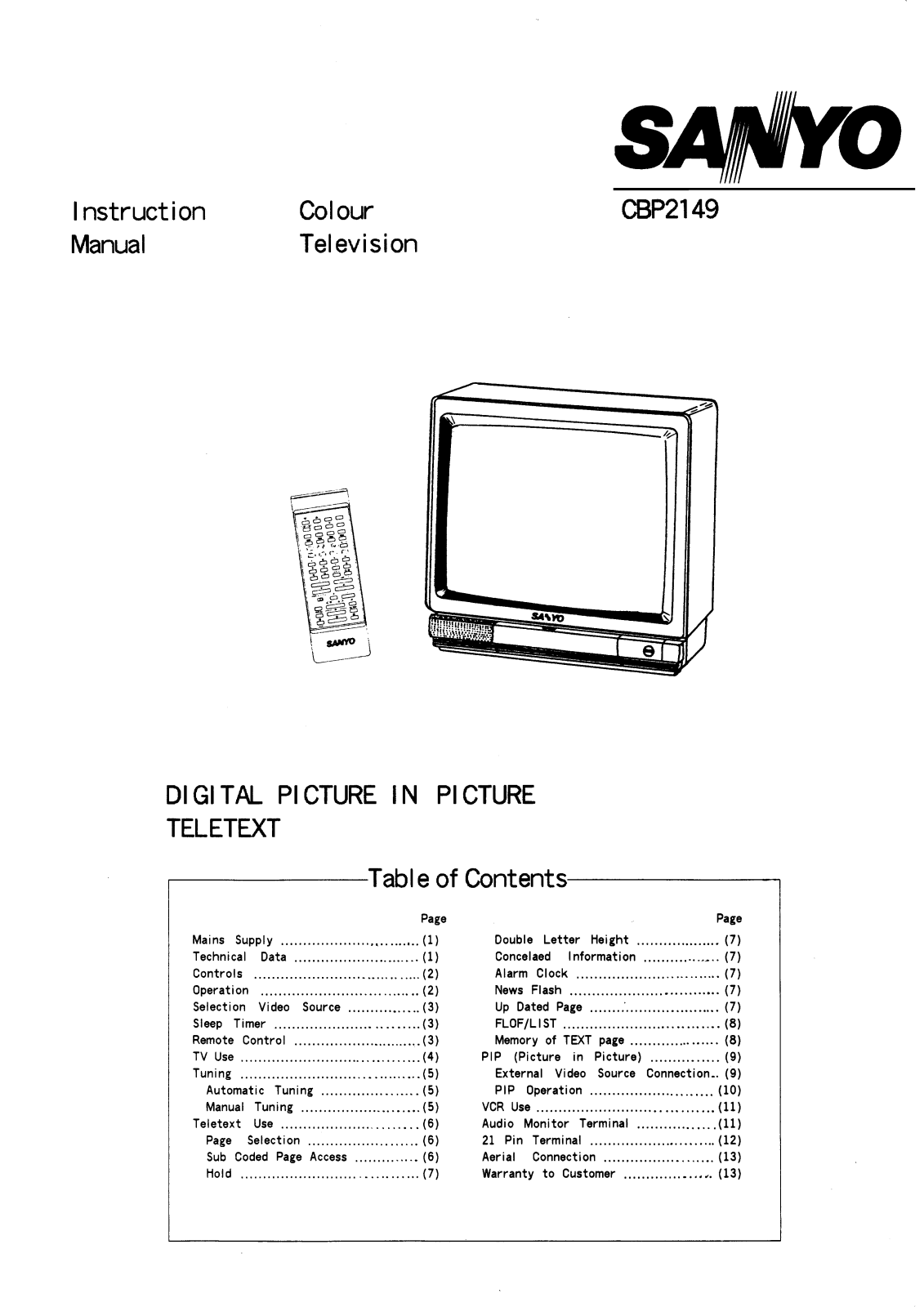 Sanyo CBP2149 Instruction Manual