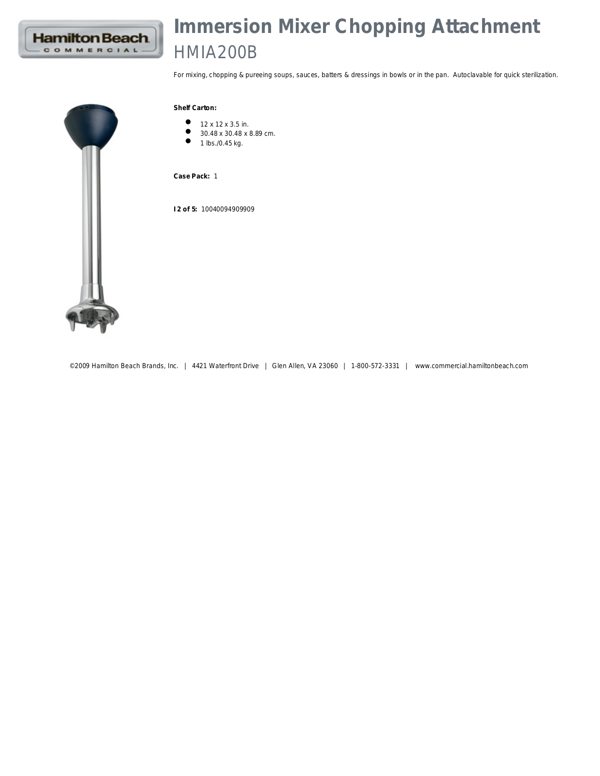 Hamilton Beach HMIA200B User Manual