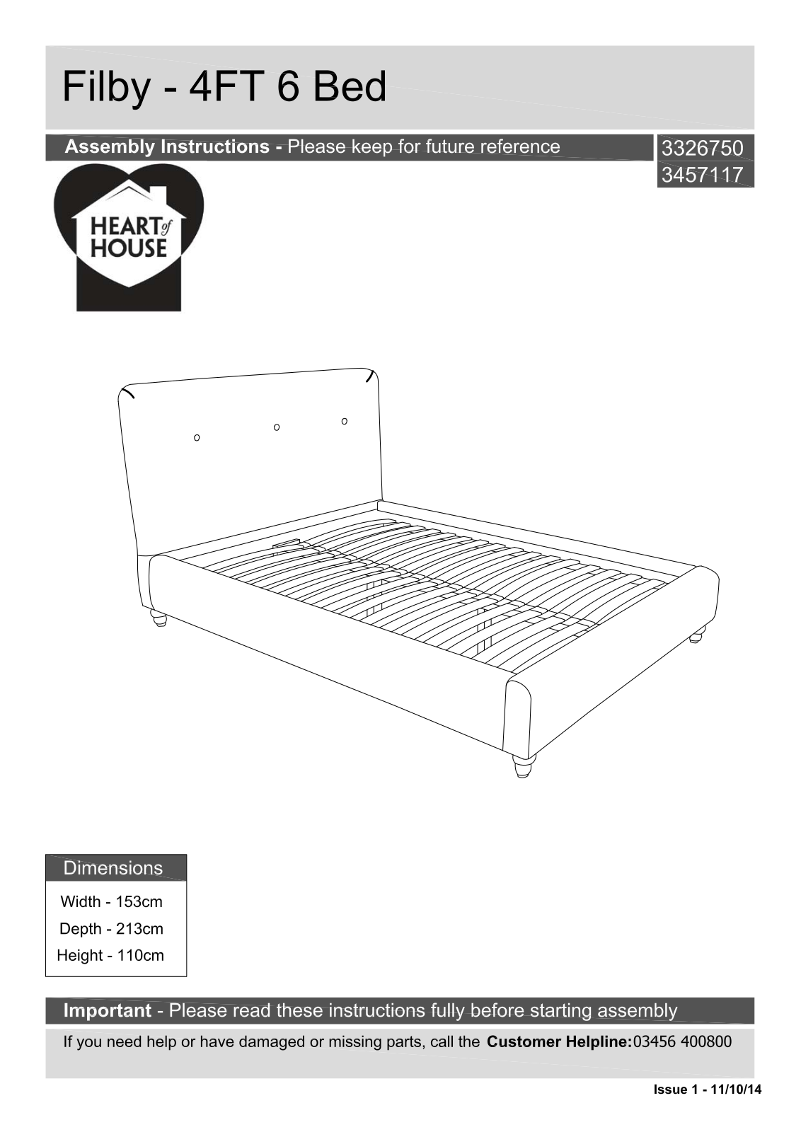 Argos Filby - 4ft 6 Bed ASSEMBLY INSTRUCTIONS