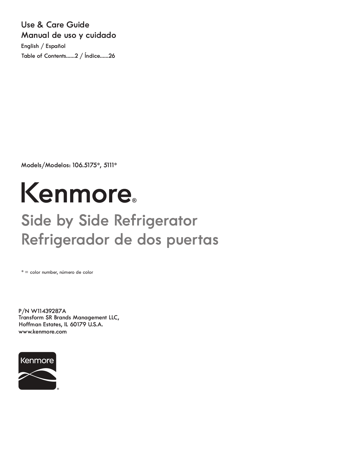 Kenmore 106.5175*, 106.5111* Owner's Manual