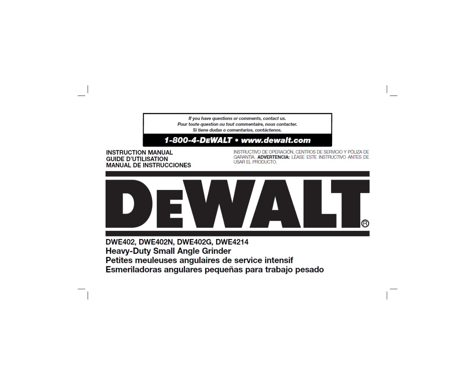 DeWalt DWE402, DWE402N, DWE402G, DWE4214 Instruction Manual